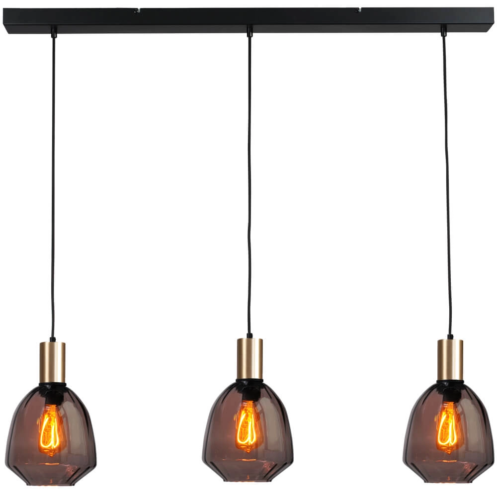 3-lichts hanglamp - goud - Porto met Nicolette red glazen 3-lichts hanglamp - goud - Porto met Nicolette red glazen