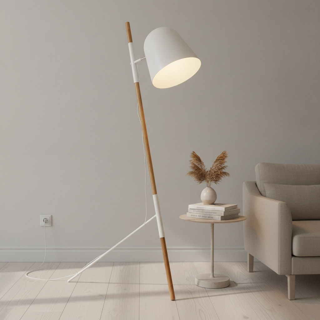 Strakke vloerlamp Sensa Tripod wit met hout