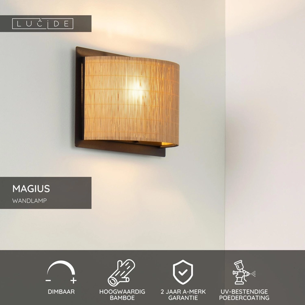 Wandlamp Magius rotan Lucide 5411212031174