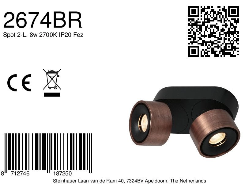 Strakke opbouwspot Fez dubbel brons Steinhauer 8712746187250