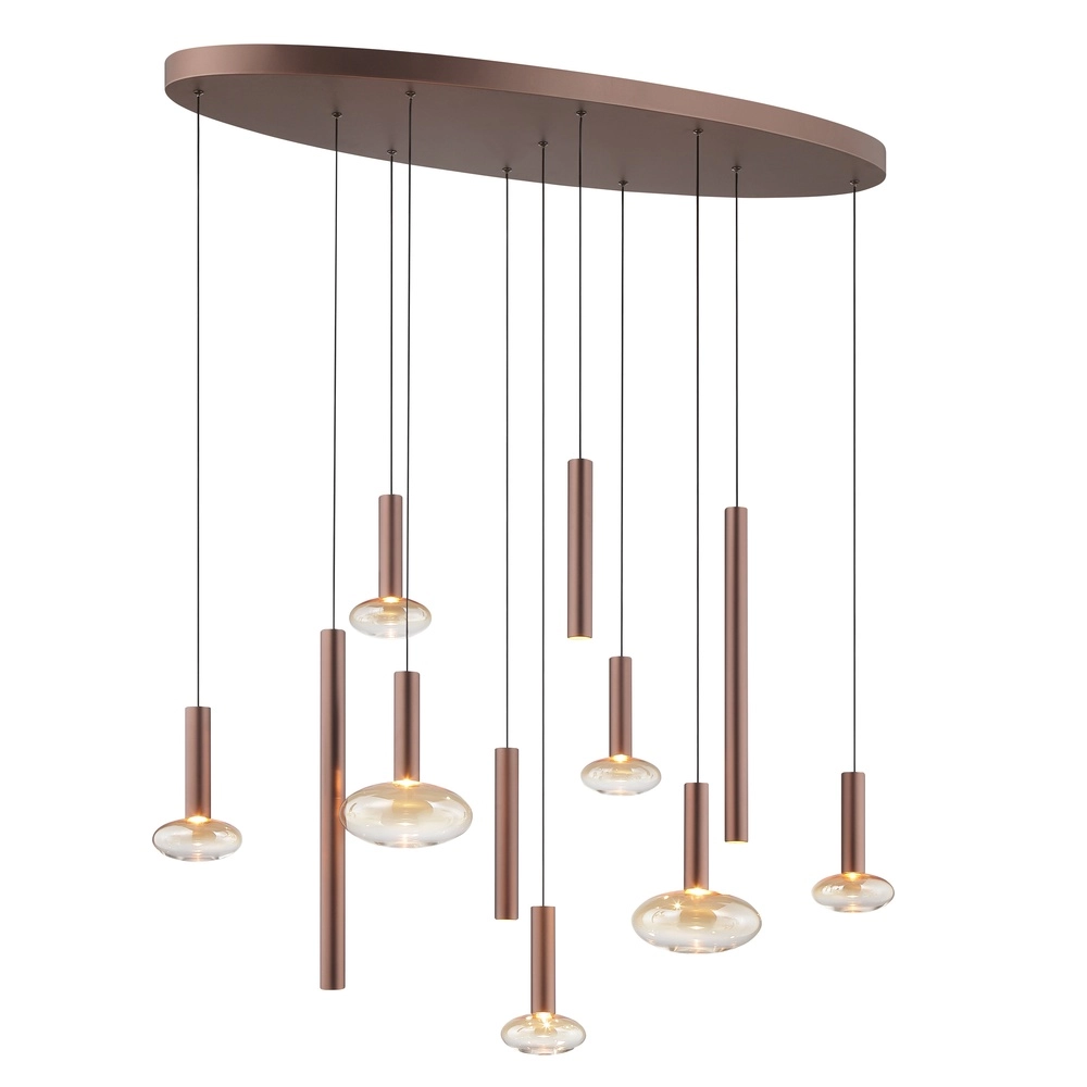 Hanglamp Veridian koffie bruin met amber glas ovaal Brilliant 4004353476907