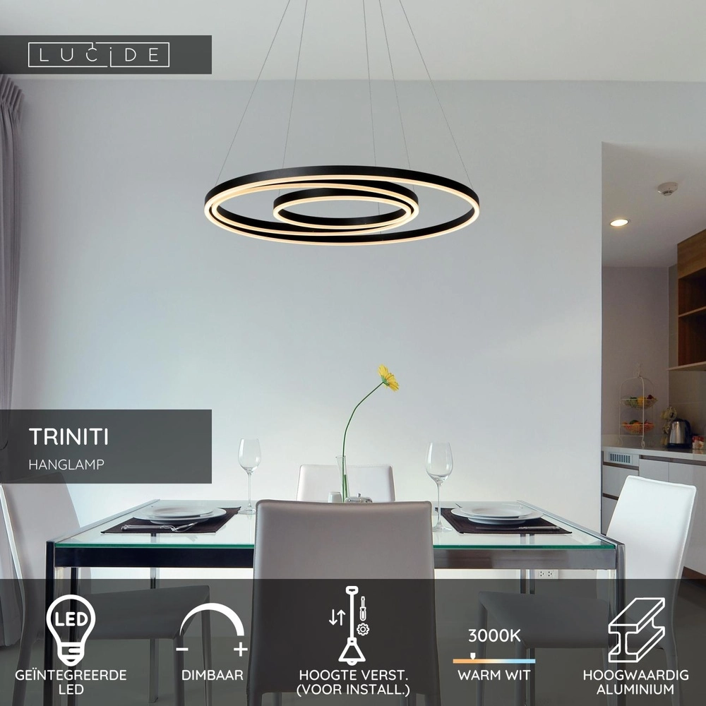 Moderne hanglamp Triniti dimbaar zwart Lucide 5411212460714