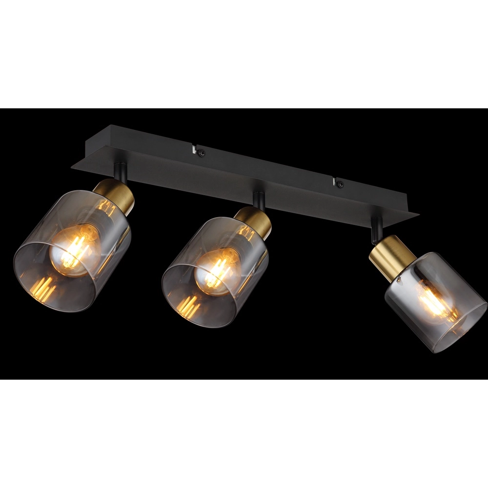 3-lichts plafondlamp Hollsy zwart met smoke glas Globo 9007371448852