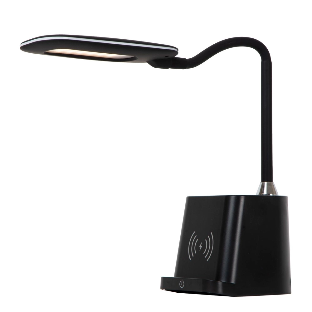 Bureaulamp Penny met draadloos oplaadpaneel zwart Lucide 5411212185914