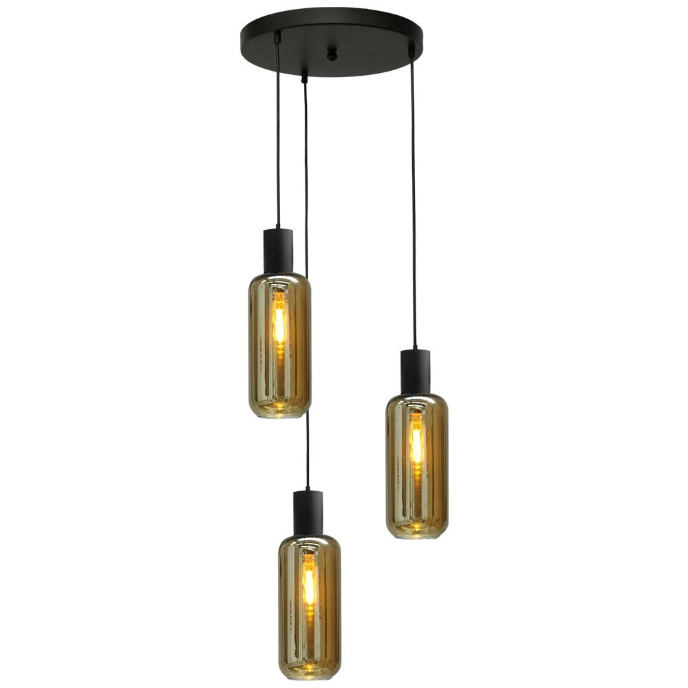 Hanglamp Bounty 3-lichts zwart met smoke glas