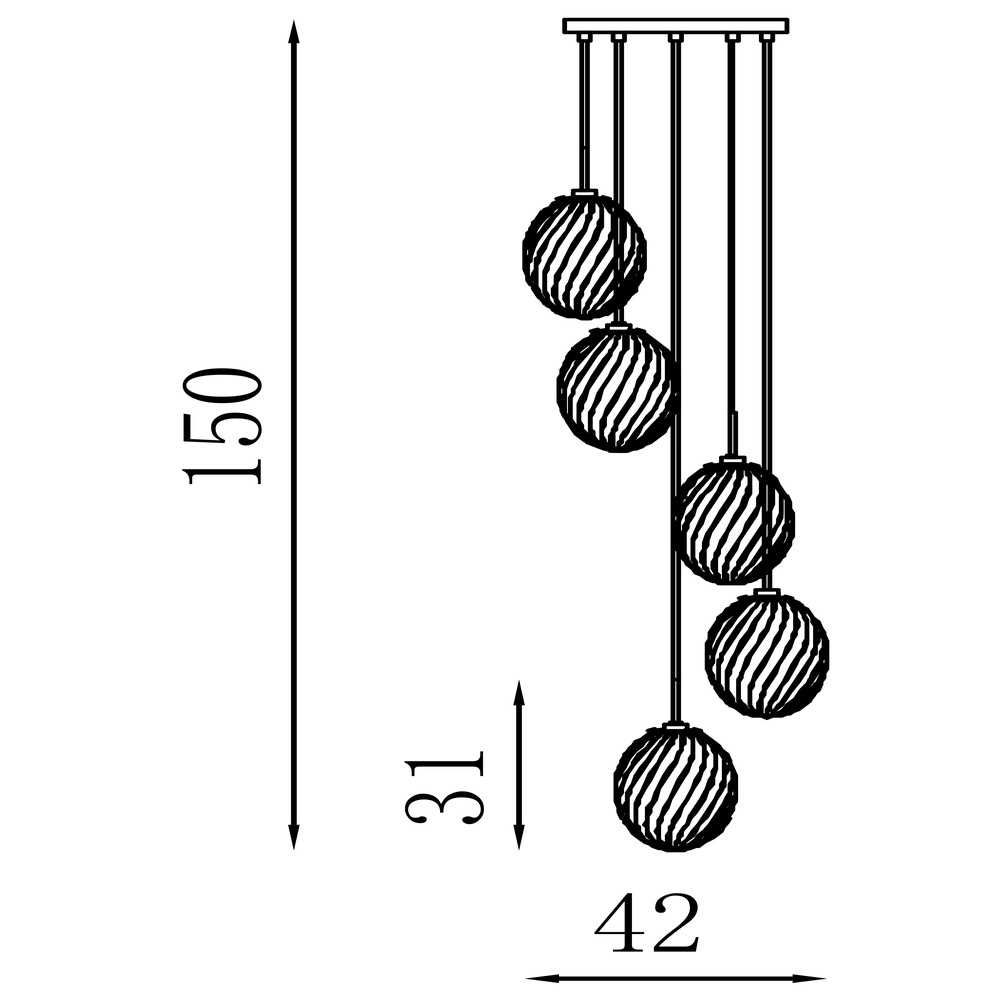 5-lichts hanglamp Whirl rond gekleurd glas Searchlight 5053423285931