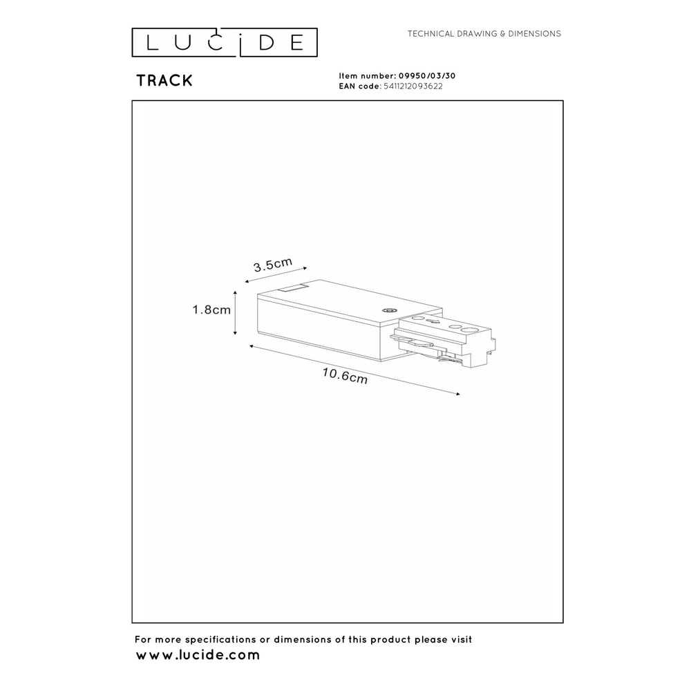 Rail voeding Track 1-fase zwart Lucide 5411212093622