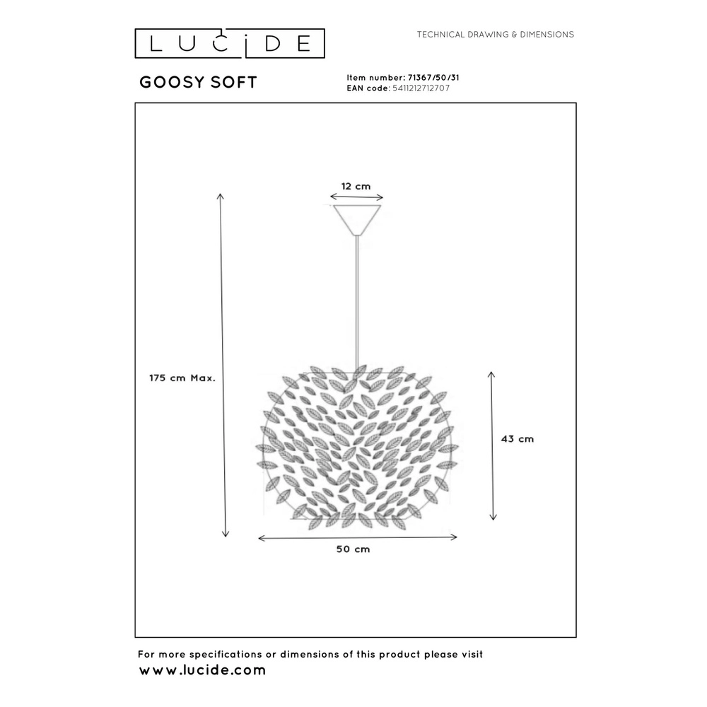 Hanglamp Goosy Soft Ø 50cm wit Lucide 5411212712707