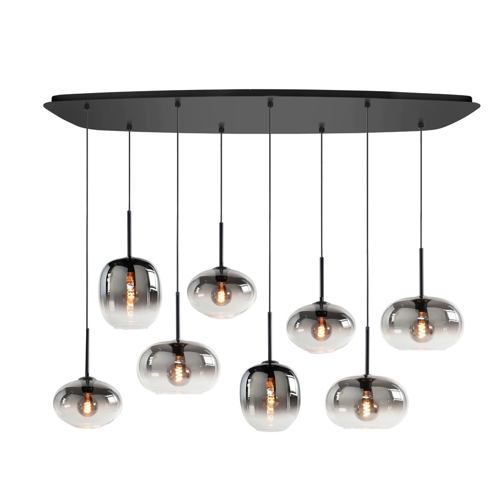 Hanglamp Bellini 8-lichts zwart met smoke glas