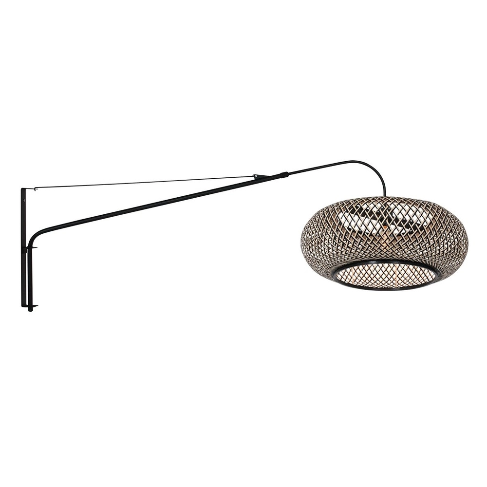 Muurlamp Elegant Classy met rotan en zwarte kap
