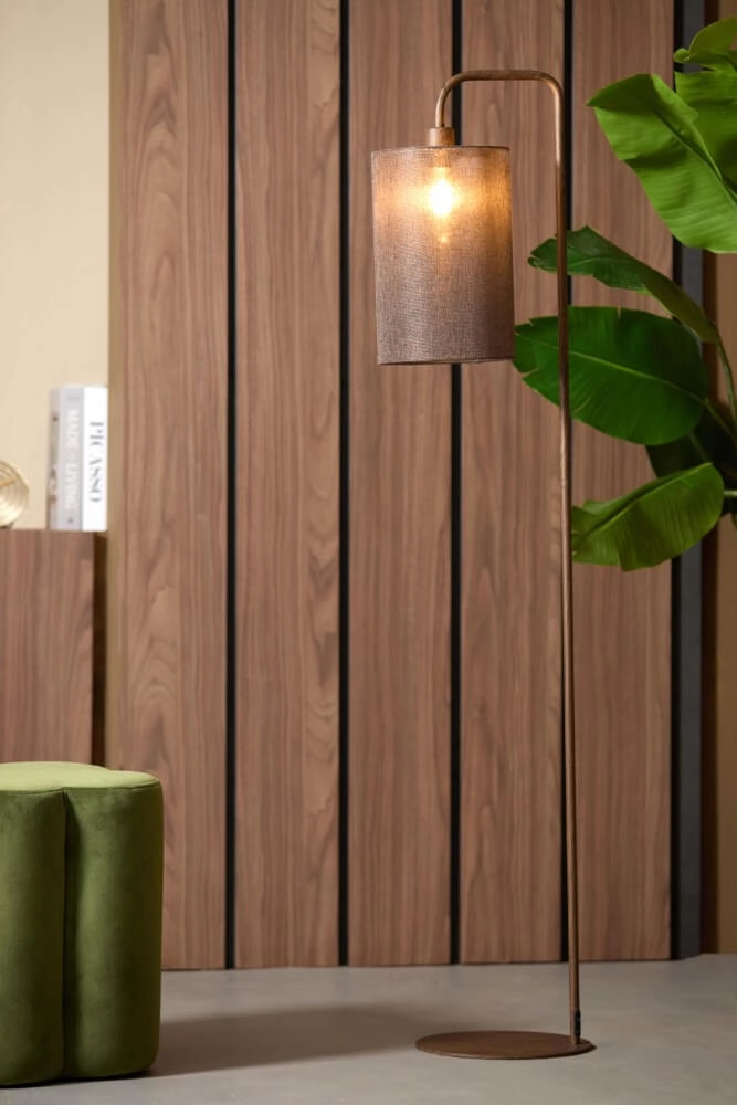 Vloerlamp Donio donkere hout print
