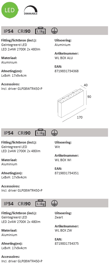 Buitenlamp up down Box 17cm - zwart Artdelight 8719831734375