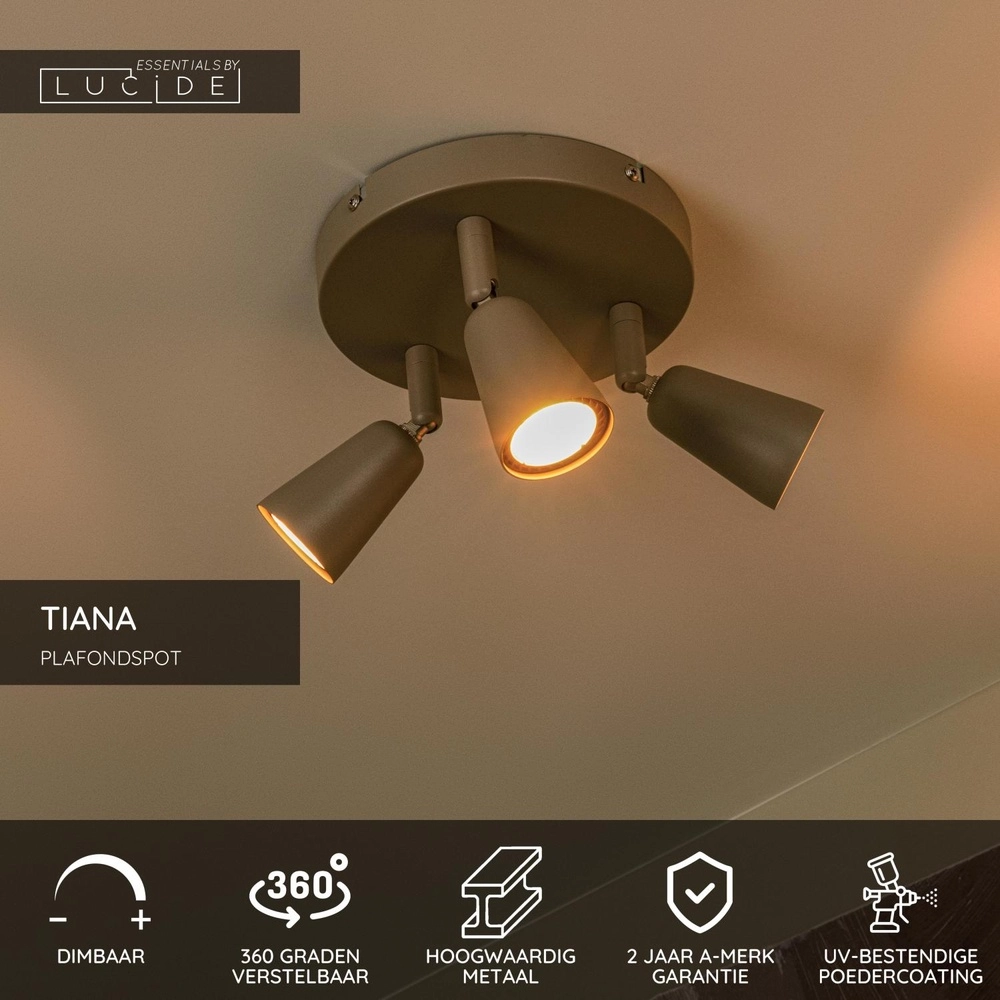 Plafondspot Tiana 3-lichts taupe Lucide 5411212650412