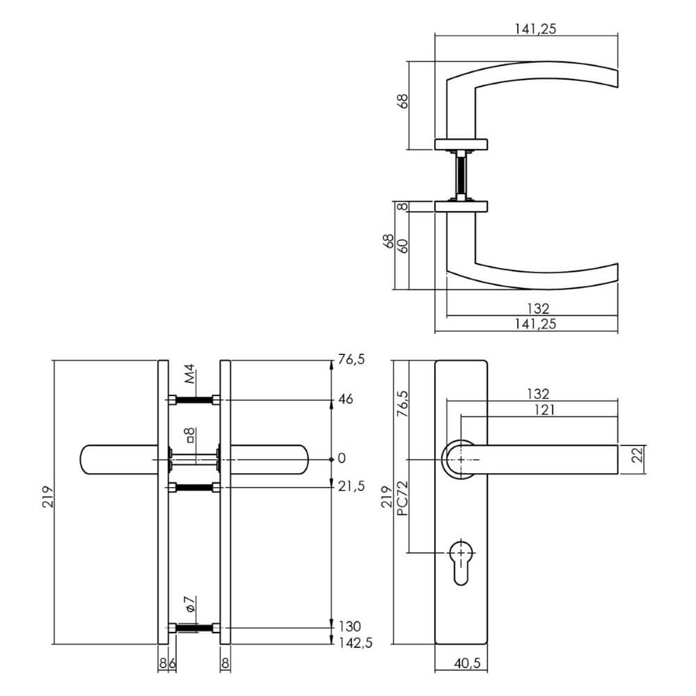 Deurklink Blok rechthoekig PC 72mm RVS Intersteel 8714186187302