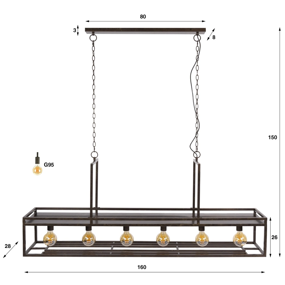 Keuken eiland hanglamp Decorate 160cm - urban bruin Lyora 8716803512559