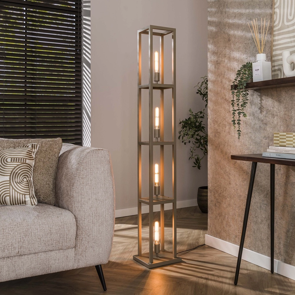 Zandbruine vloerlamp Quadra Japandi - 4x E27