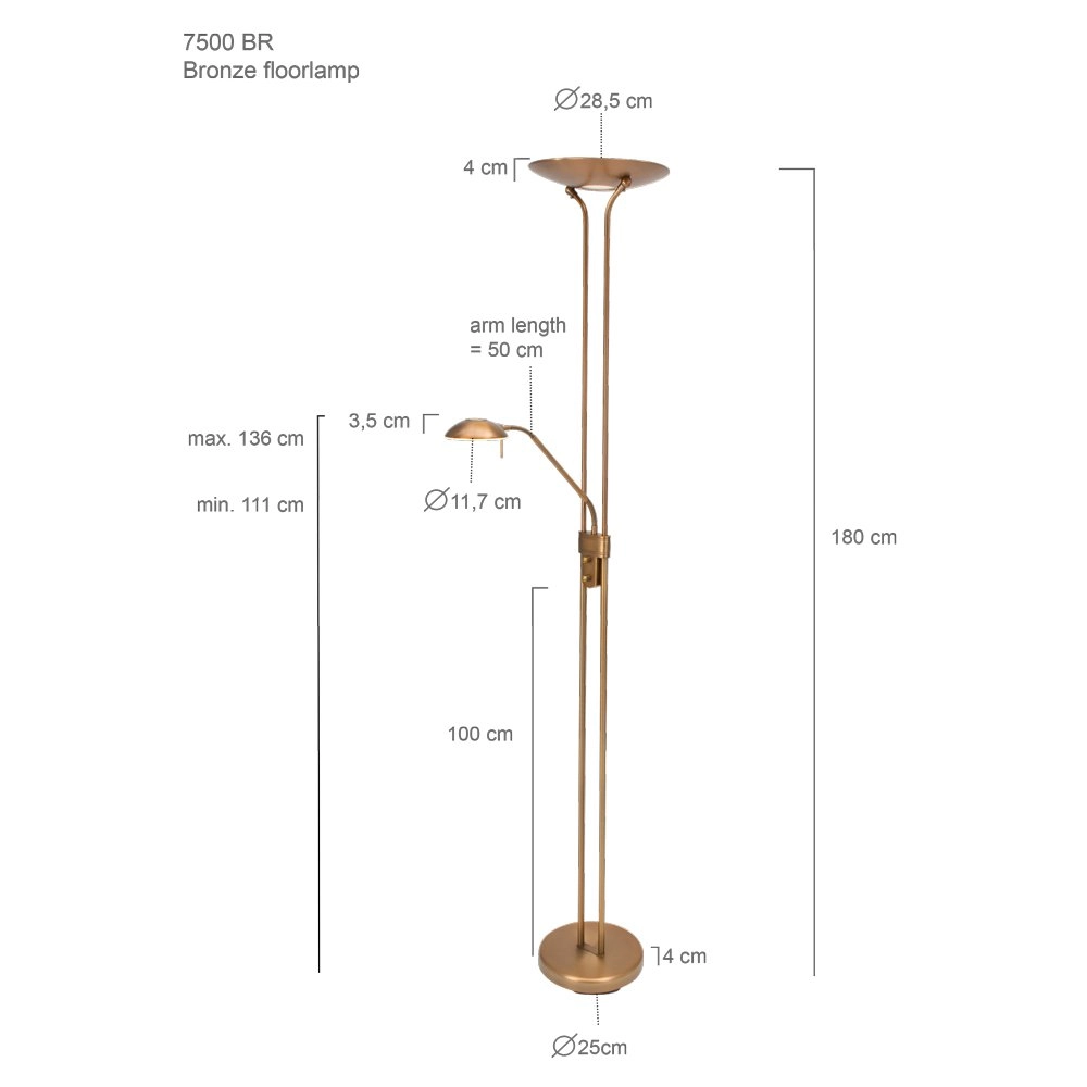 Vloerlamp mexlite Up 180cm - 3000K bronsbruin Steinhauer 8712746096347