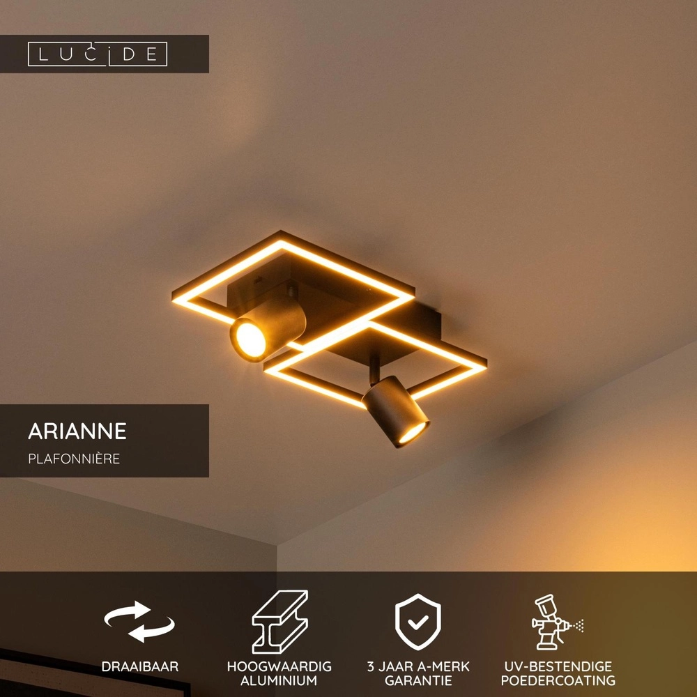 Design plafondlamp Arianne led met 2x GU10 zwart Lucide 5411212530882