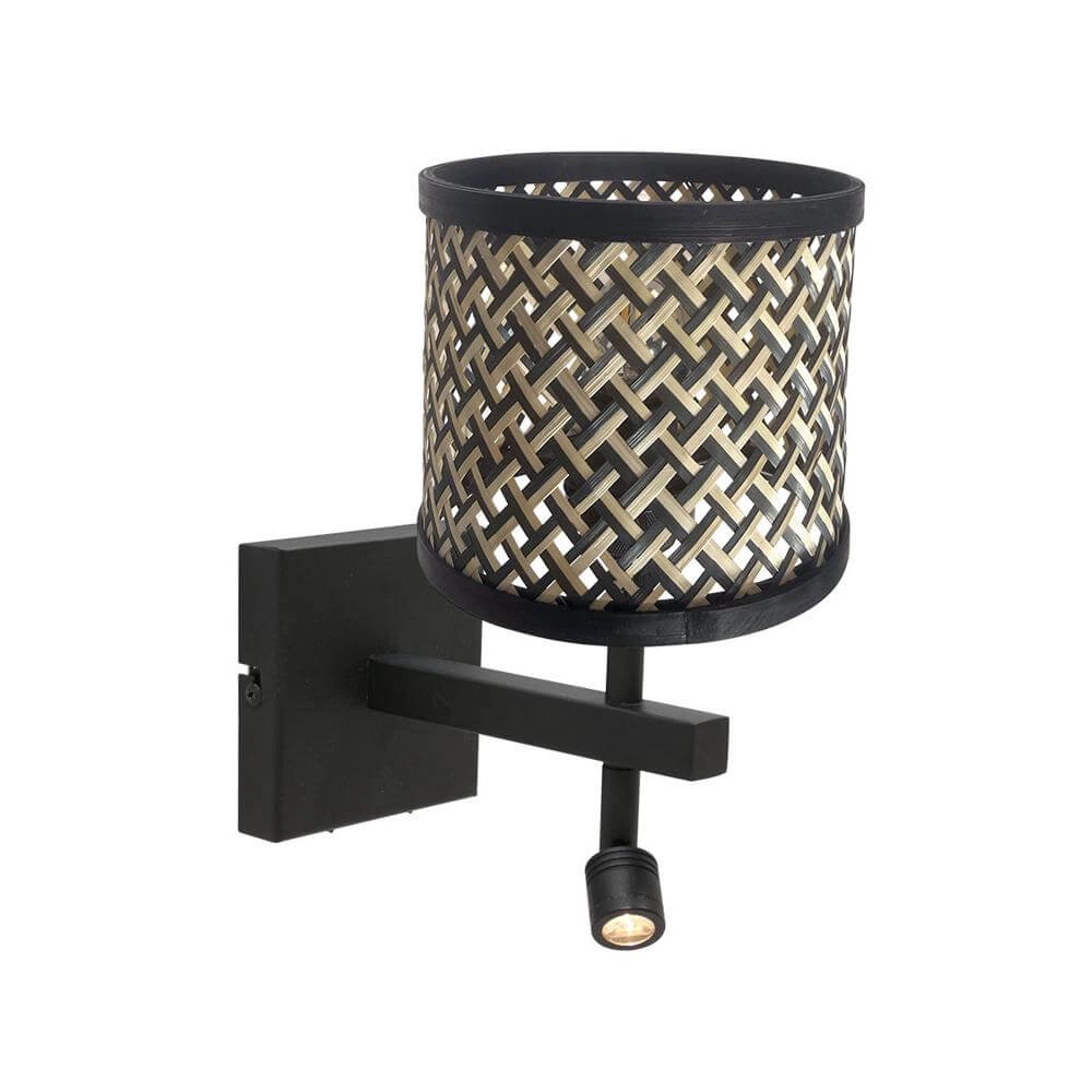 Wandlamp Stang zwart met bamboe Wandlamp Stang zwart met bamboe