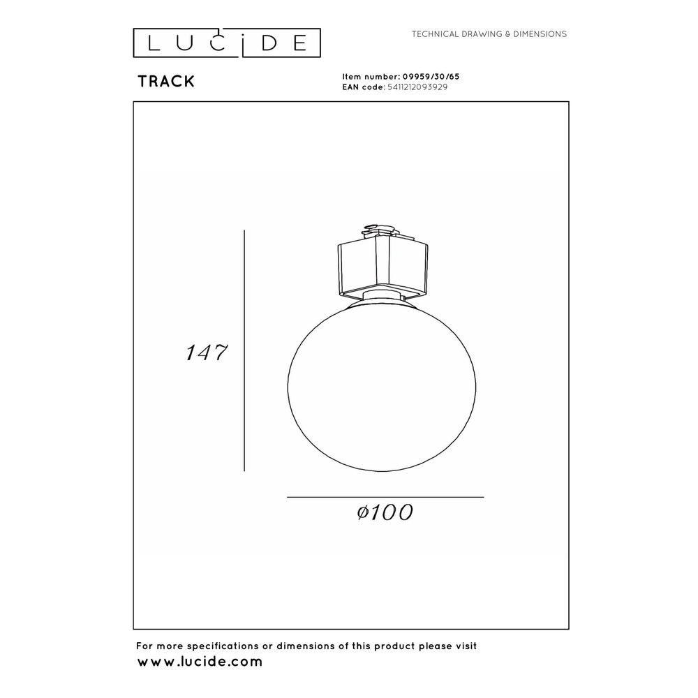 Railspot Track Tycho 1-fase zwart met smoke Lucide 5411212093929