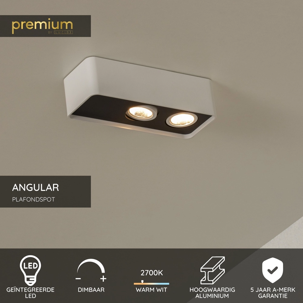 2-lichts plafondlamp Angular wit Premium by Lucide 5411212234407
