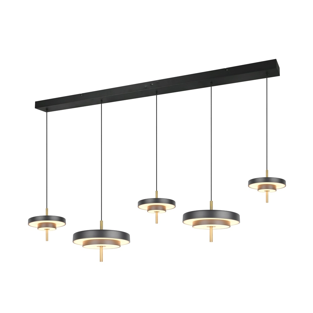 5-lichts hanglamp Keaton zwart met goud