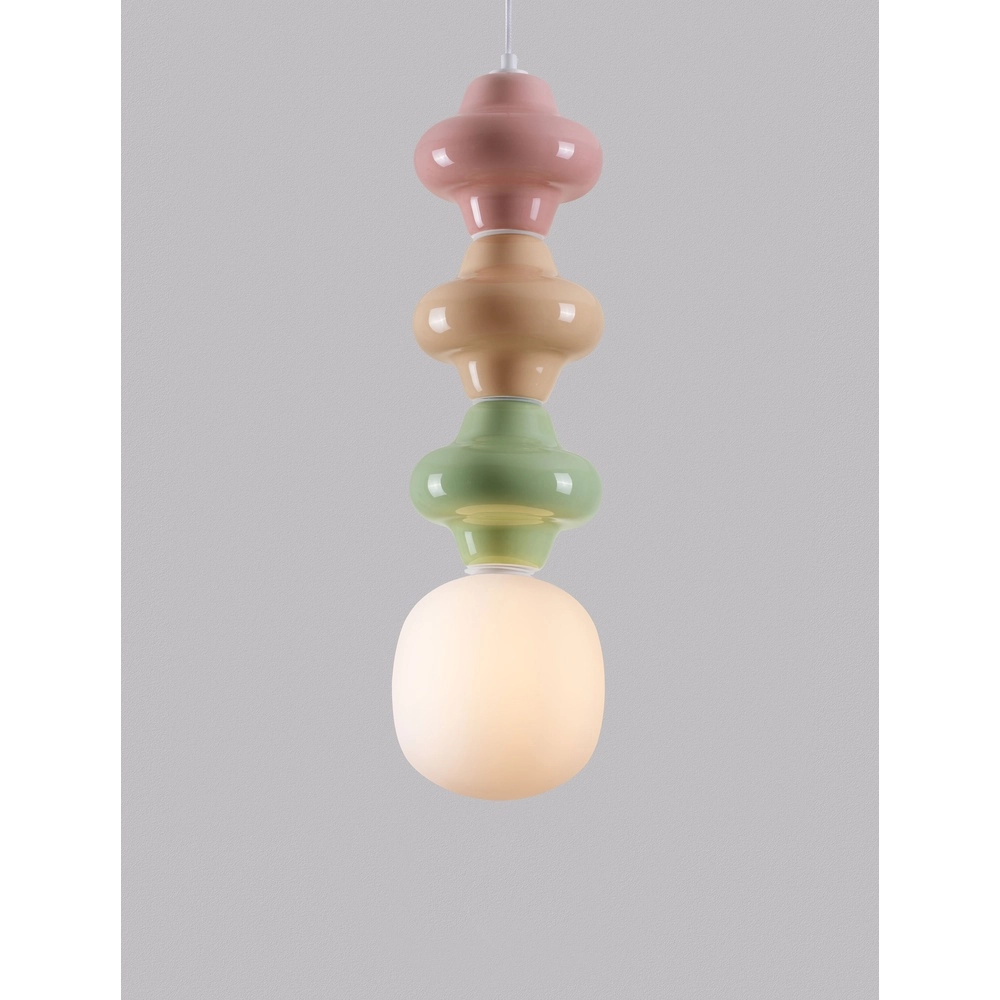 Hanglamp Clio L wit glas met gekleurd keramiek