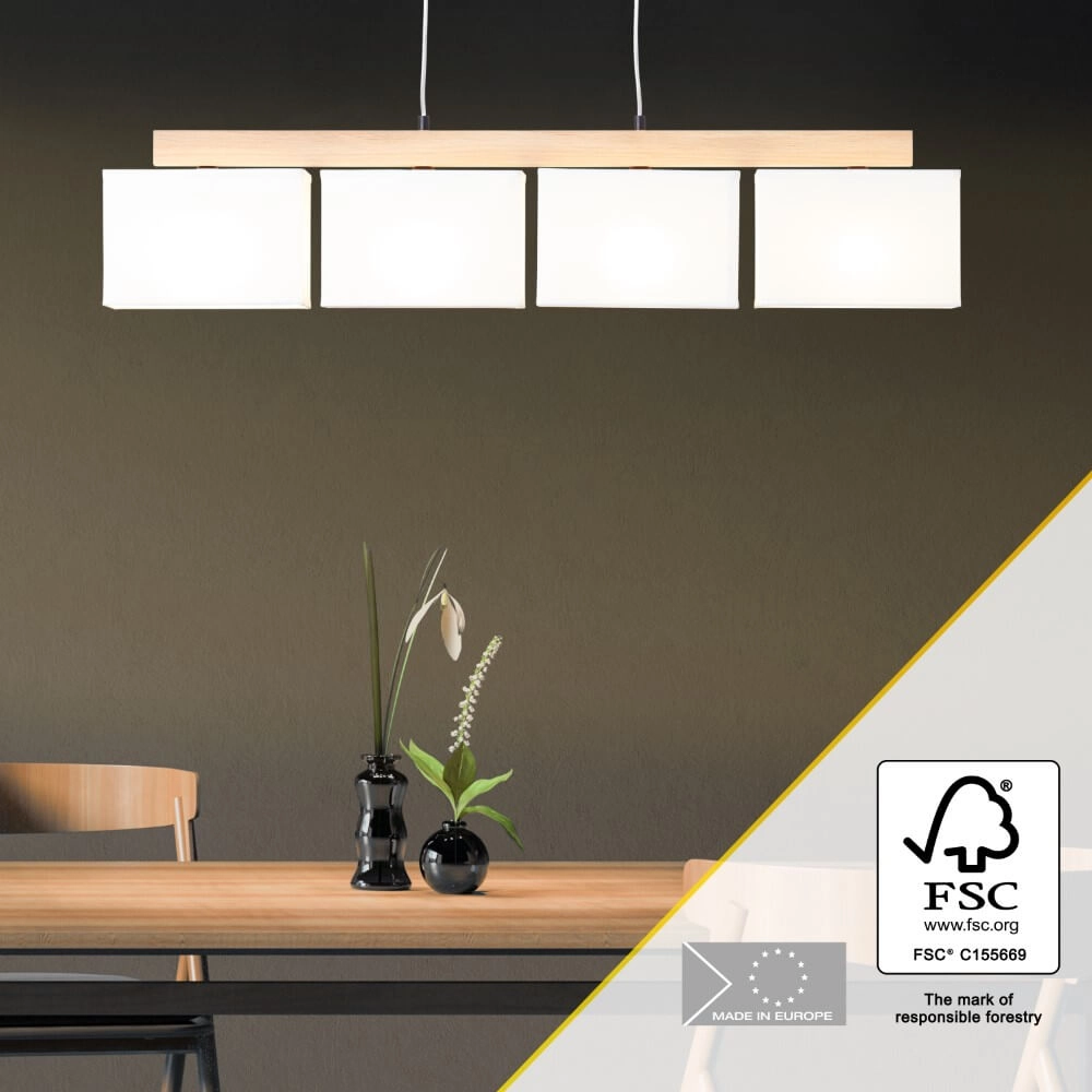 Hanglamp Rayan wit met hout Brilliant 4004353393662