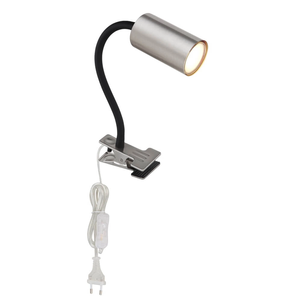 Zwarte klemlamp Robby met nikkel