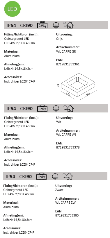 Buitenlamp up down Carre 13cm - zwart Artdelight 8719831733385