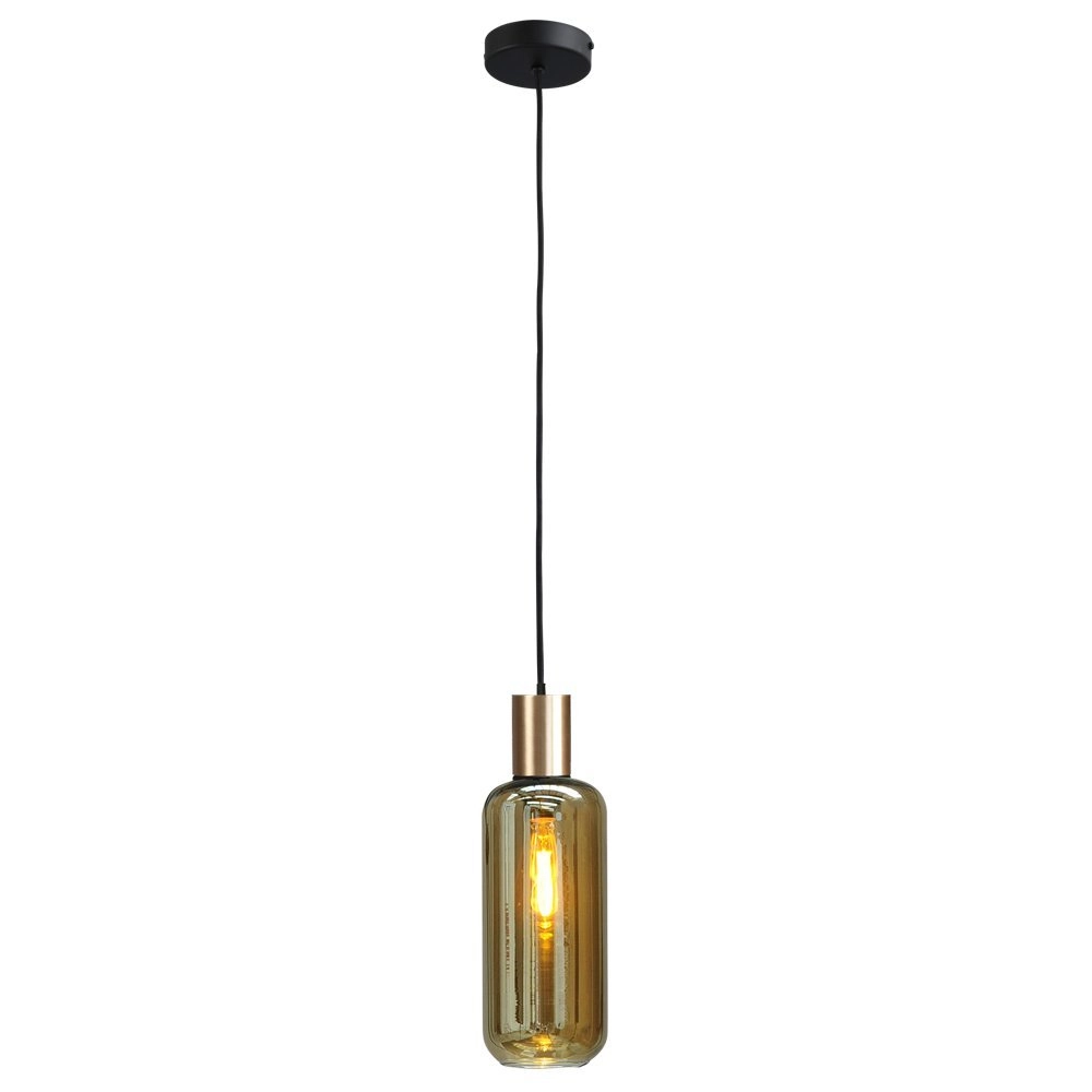 Zwarte pendel hanglamp Bounty goud met cilinderglas