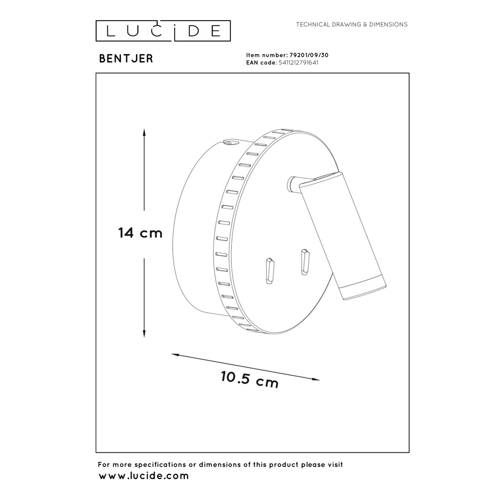Bedlampje Bentjer zwart Lucide 5411212791641
