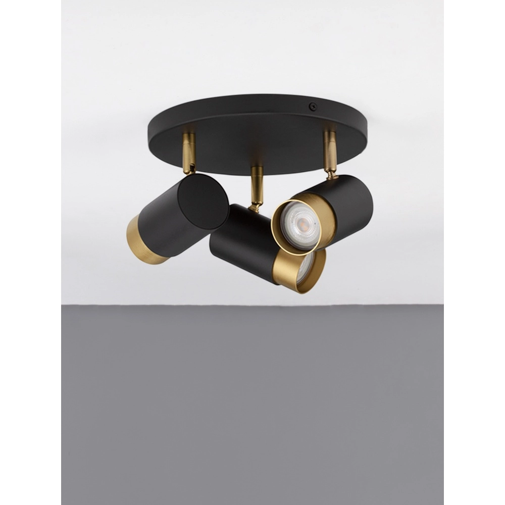 Plafondspot Pogno 3-lichts zwart met goud rond Lyora 5212017430878