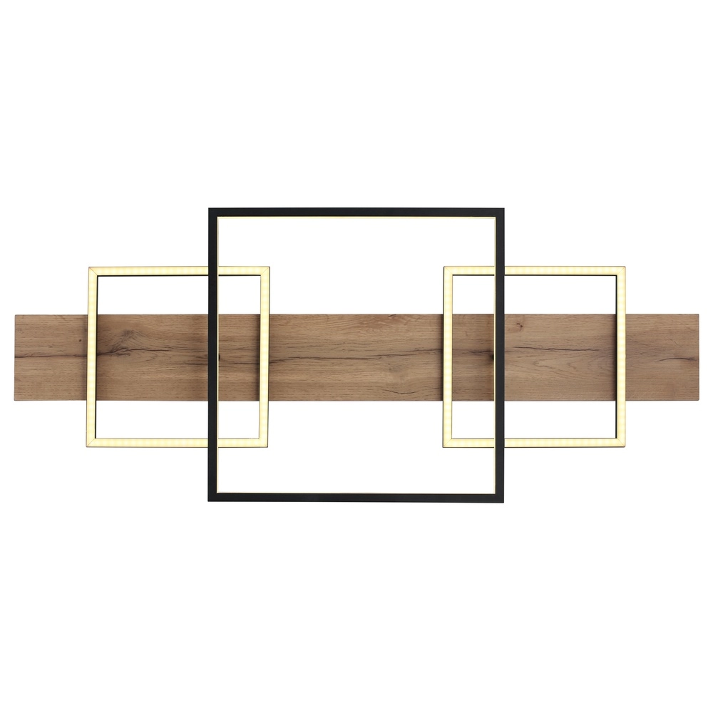 Design plafondlamp Vanni zwart met houtlook 95cm Globo 9007371454082