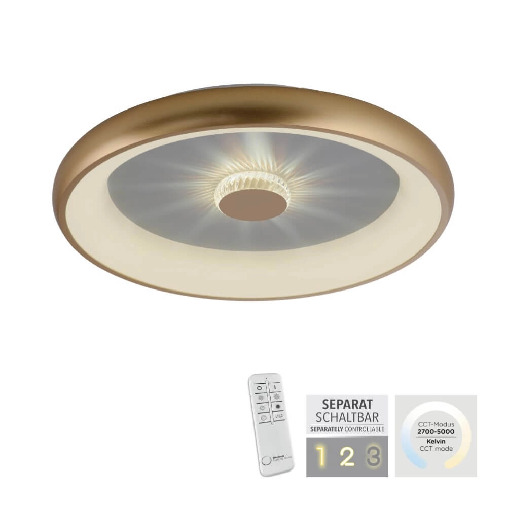Ronde plafondlamp Vertigo messing Ø 61,5cm Just Light 4043689995096