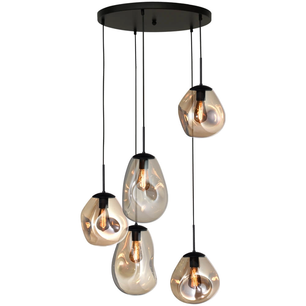 Vide hanglamp Lava 5x goud glas Vide hanglamp Lava 5x goud glas