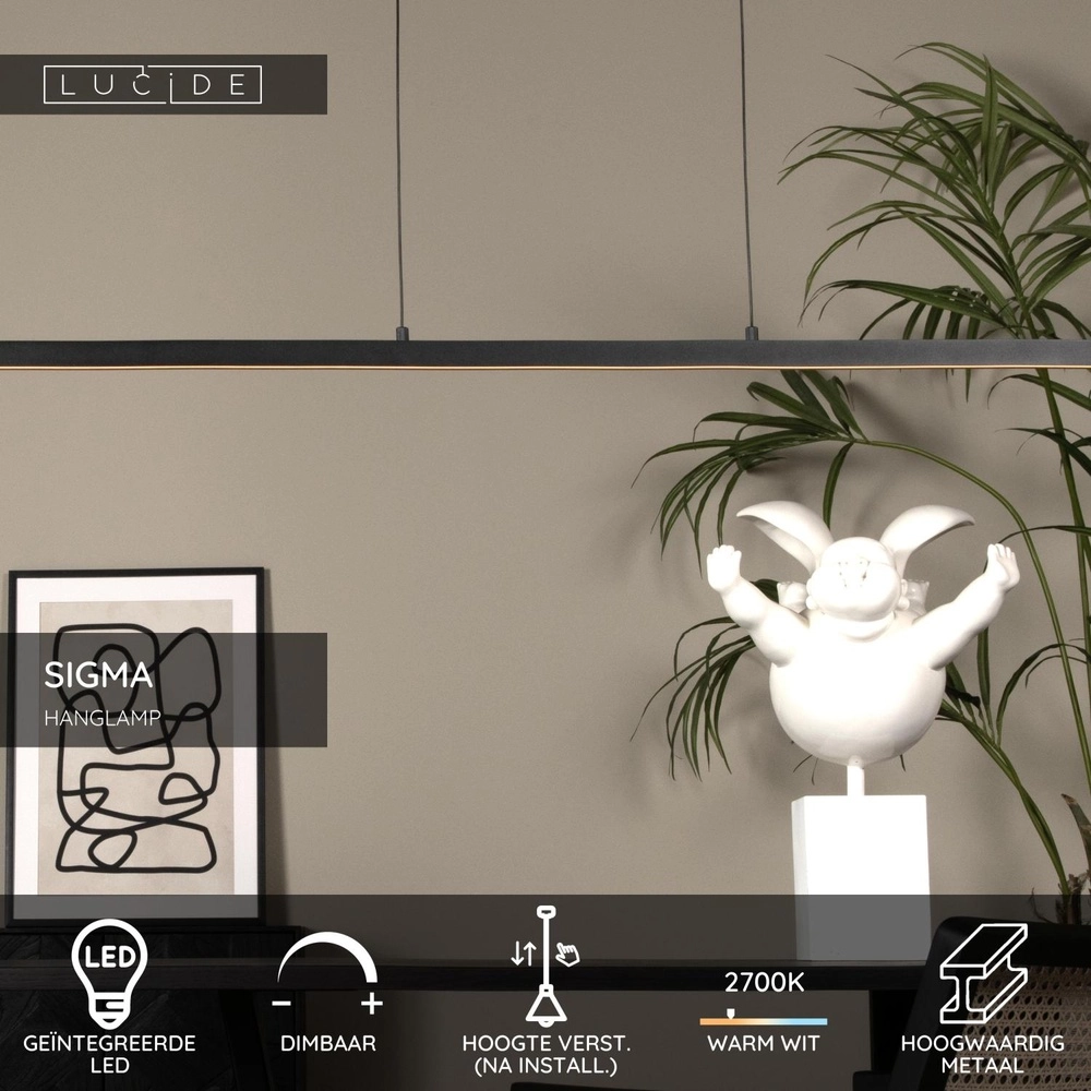 Strakke hanglamp Sigma zwart 147,7cm Lucide 5411212234322