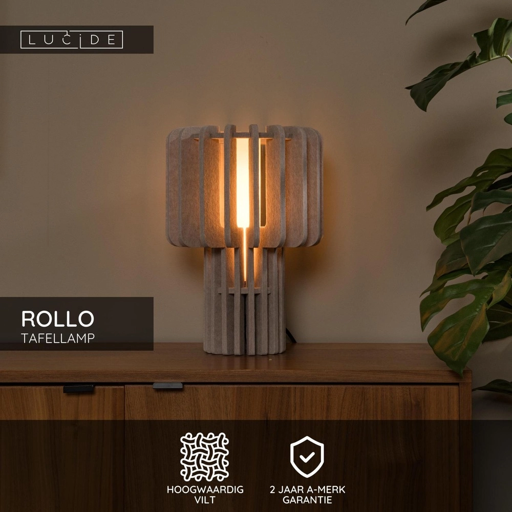Design tafellamp Rollo zand bruin Lucide 5411212452863