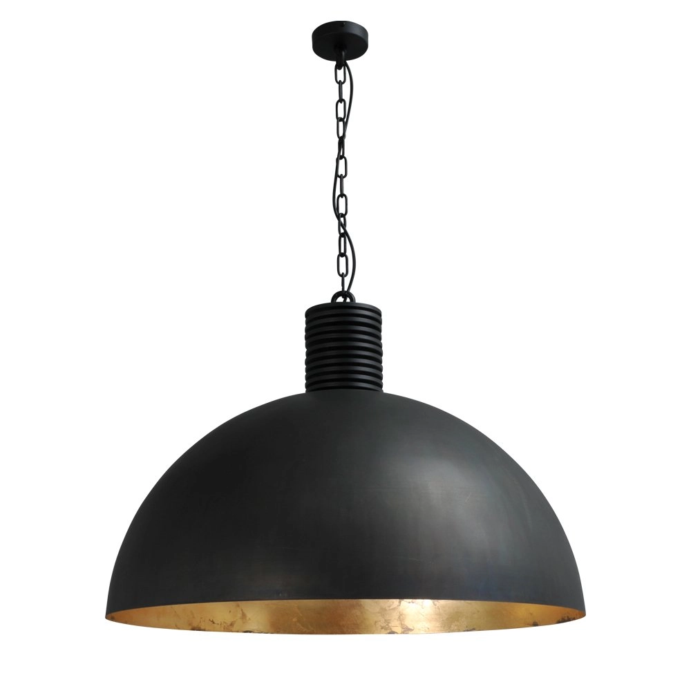 Stoere industrie hanglamp Industria Gold 80 Bud zwart met oudgoud