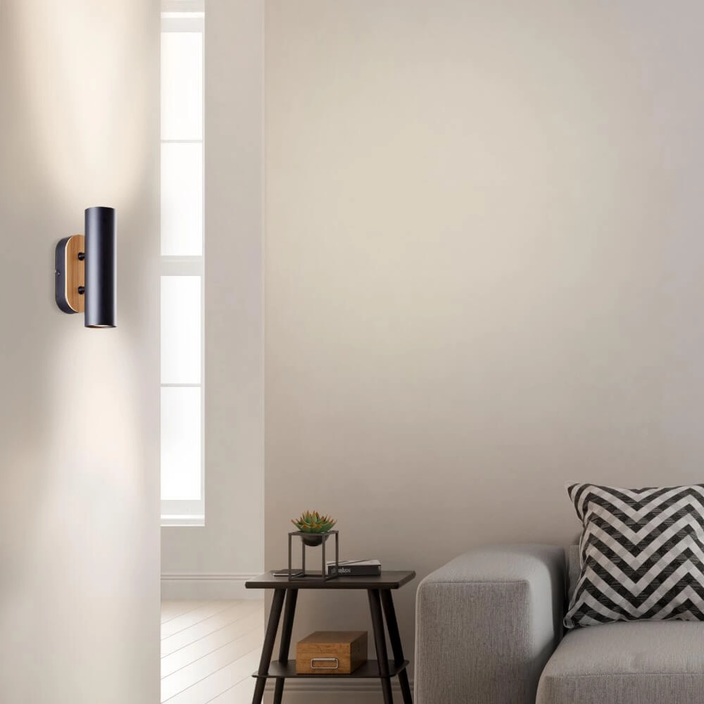 Wandlamp Niels zwart met hout Brilliant 4004353410628