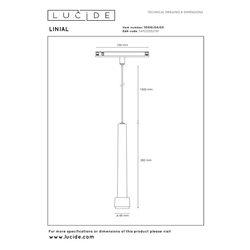 1-fase hanglamp voor rail Linial Tubiz champagne Premium by Lucide 5411212552761