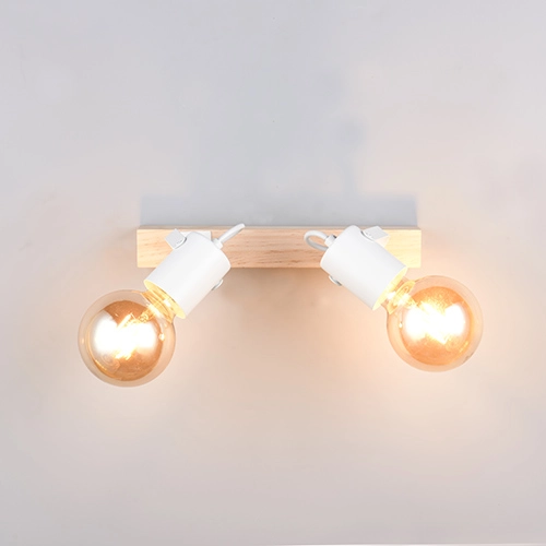 Plafondlamp dubbel Lynar wit met hout Trio 4017807670745