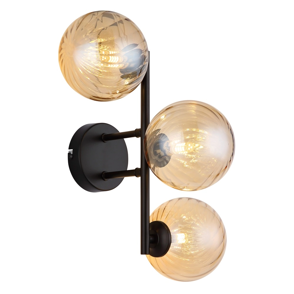 Zwarte wandlamp Conor met amber glas