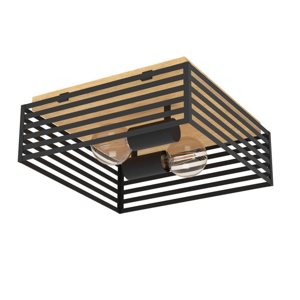 Plafondlamp Cidraz vierkant met hout Plafondlamp Cidraz vierkant met hout