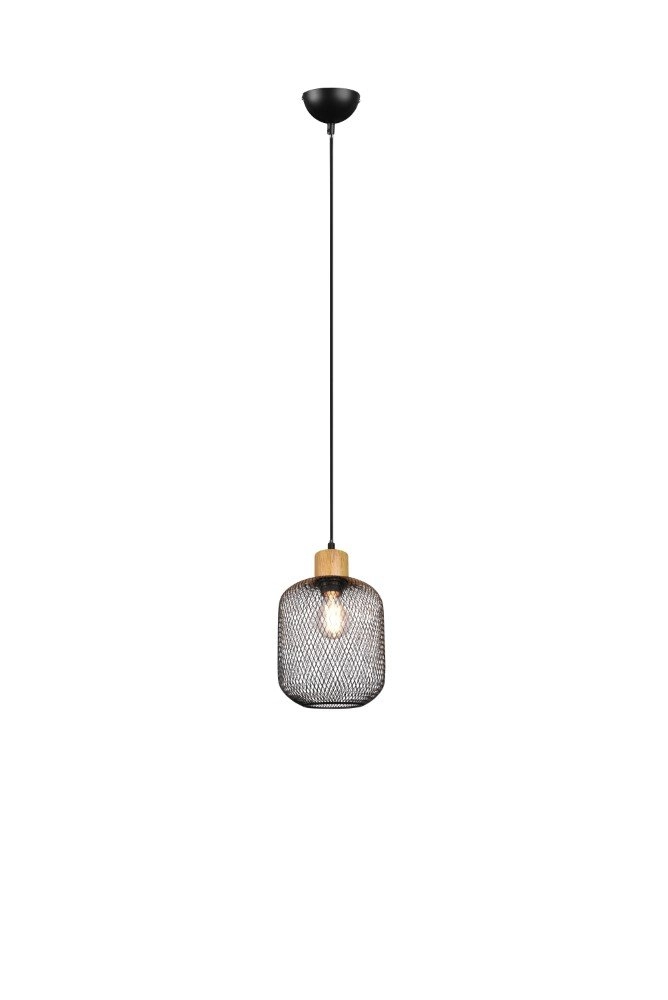 Landelijke hanglamp Calimero 18cm zwart met hout Trio 4017807489484