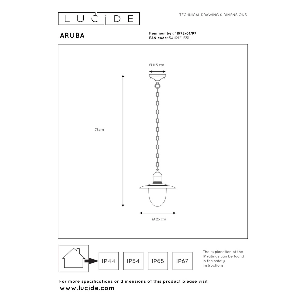 Landelijke hanglamp Aruba roestbruin Ø 25cm IP44 Lucide 5411212113511