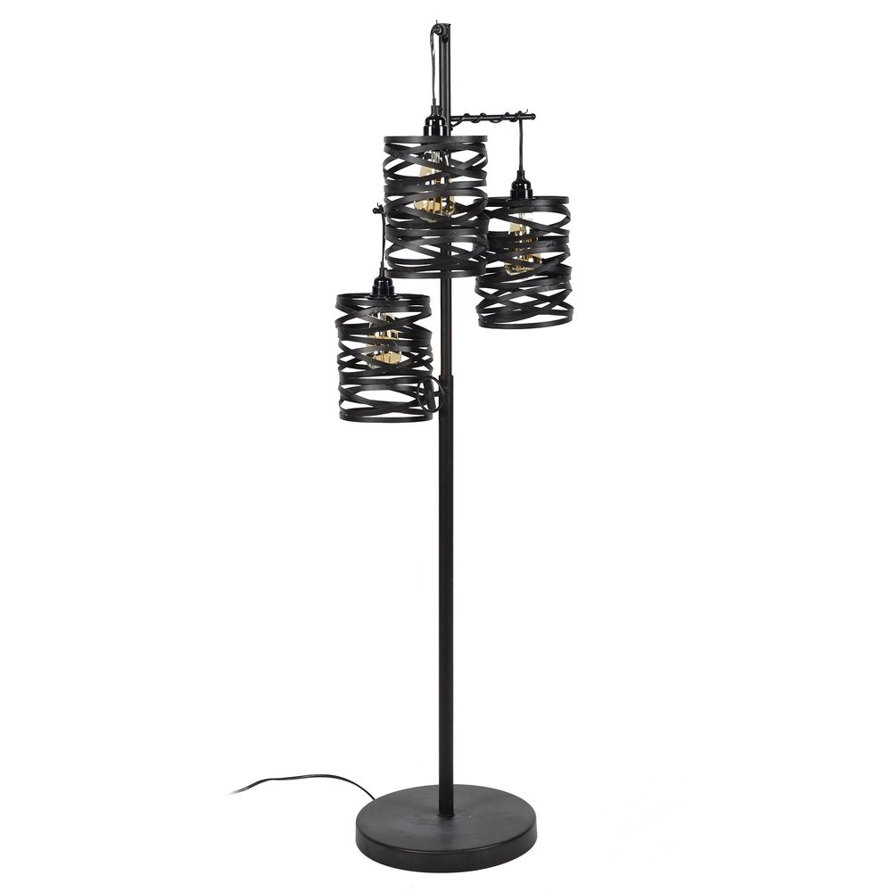 Landelijke vloerlamp Spindle 3x E27 - Slate grey Lyora 8716803513037