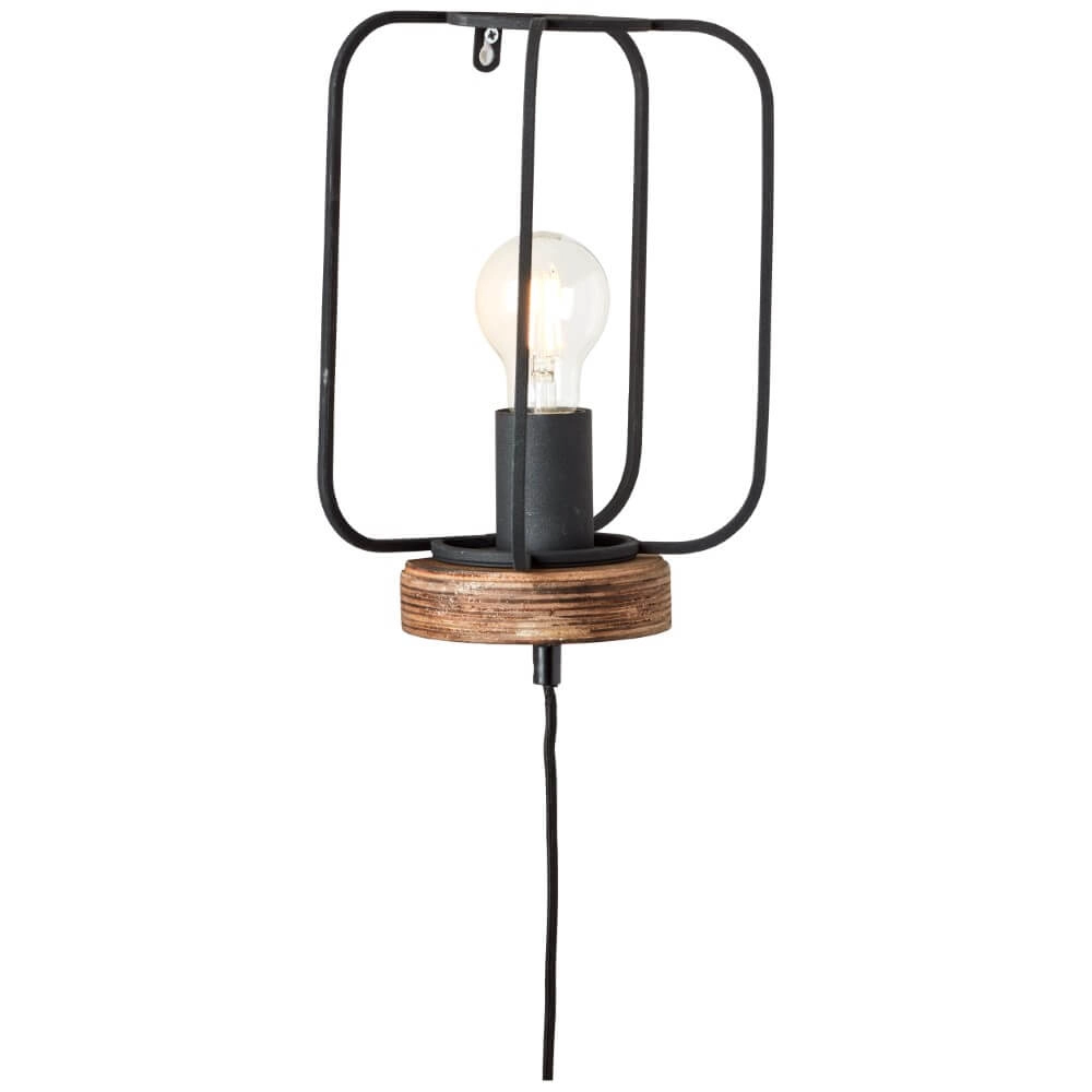 Wandlamp Tosh zwart met houtbruin