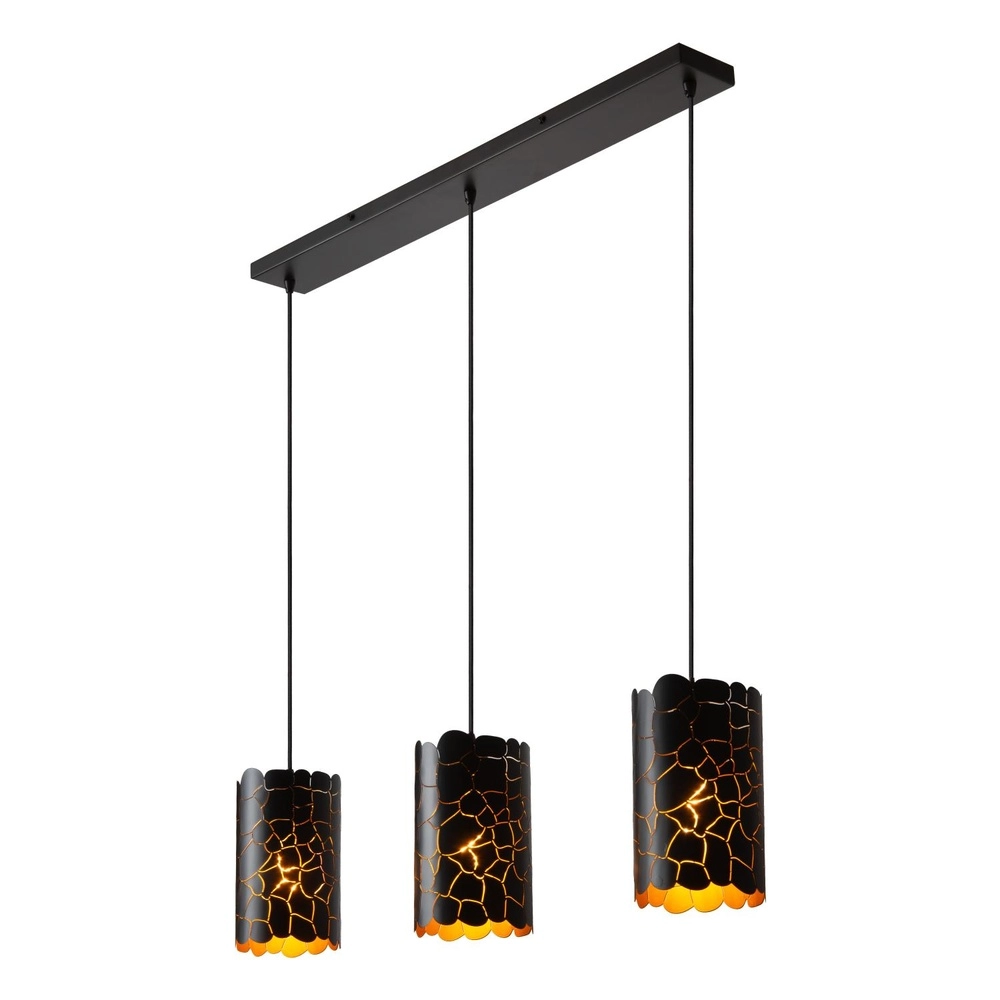 Hanglamp Almelo 3-lichts zwart met gouden binnenkant Lucide 5411212211873