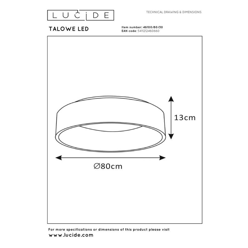 Plafonniere Talowe Led Ø 80cm zwart Lucide 5411212460660